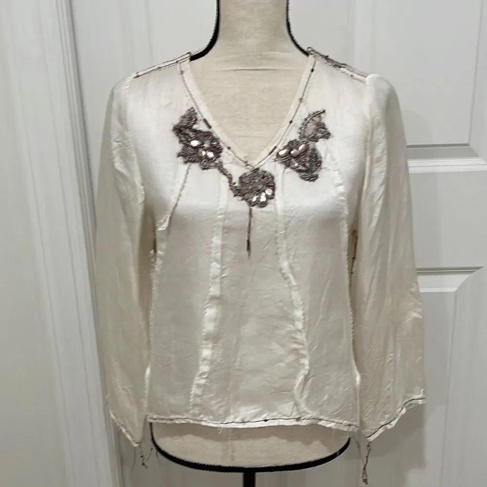 Beautiful silk handmade Giselle Shepatin crop blouse with beautiful beading